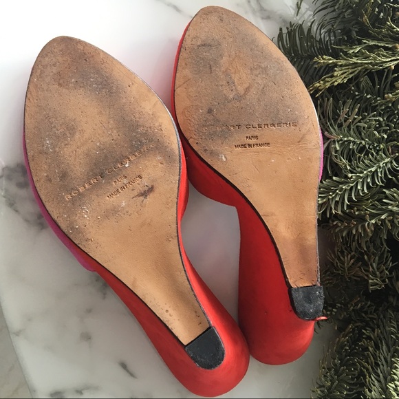 Robert Clergerie Pink Red Suede Peeptoe Wedge Mule - Picture 6 of 8
